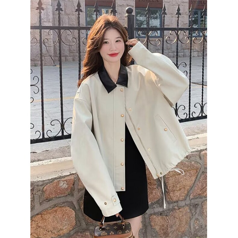 秋季短款宽松外套女士休闲工装夹克撞色翻领上衣简约文艺JY822,男装夹克,星座1116A（原606A-3）