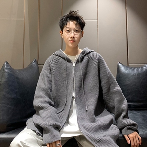 美式针织开衫毛衣外套男春秋新款潮牌百搭纯色拉链线衣MU19/P65图片