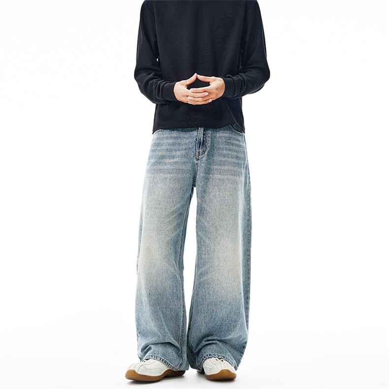 2025秋冬美式多色弯刀牛仔裤男女直筒宽松弧形百搭基础长裤子潮，男装牛仔裤，星座301D-3