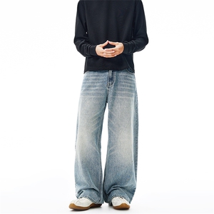 2025秋冬美式多色弯刀牛仔裤男女直筒宽松弧形百搭基础长裤子潮，男装牛仔裤，星座301D-3