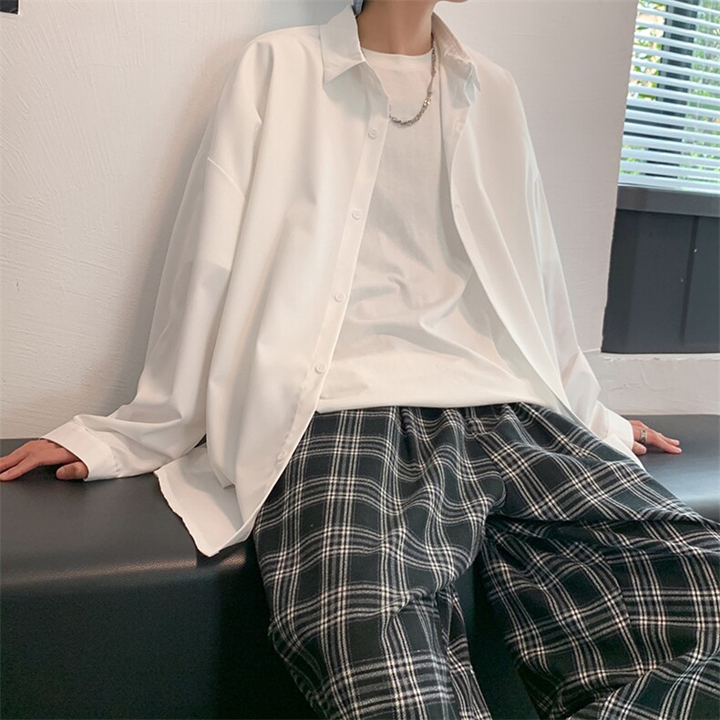 秋季纯色长袖衬衫男港风学院风简约百搭外穿衬衣女C215-P30,男装衬衫,电商D202