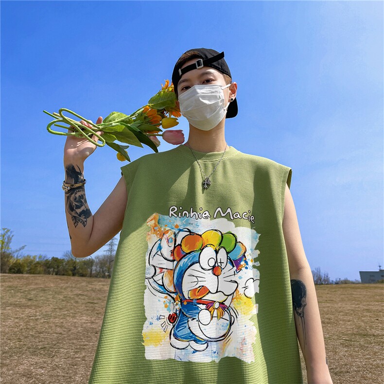 华夫格背心直播高品质重磅220克哆啦a梦印花HB755-P25控38,男装背心/马甲,星座508（原C305）