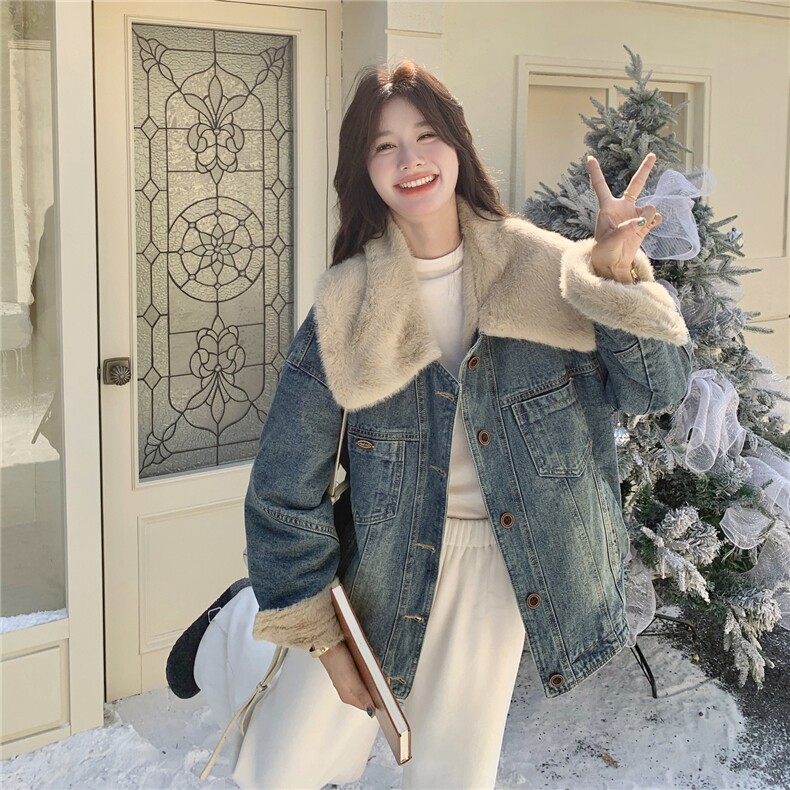 有货两色大翻领内里毛毛牛仔外套2C090-8951-P185-K278,女装棉衣/棉服,2C090