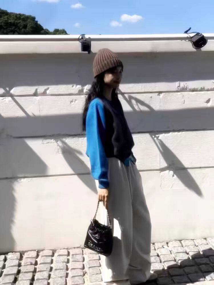 女士秋冬羊毛拼色开衫单排扣简约保暖,女装羊毛衫,冀清阳荣
