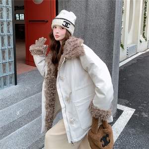 拼环保羊羔毛宽松款派克棉服可收腰--2B115--8867--P215--K298图片