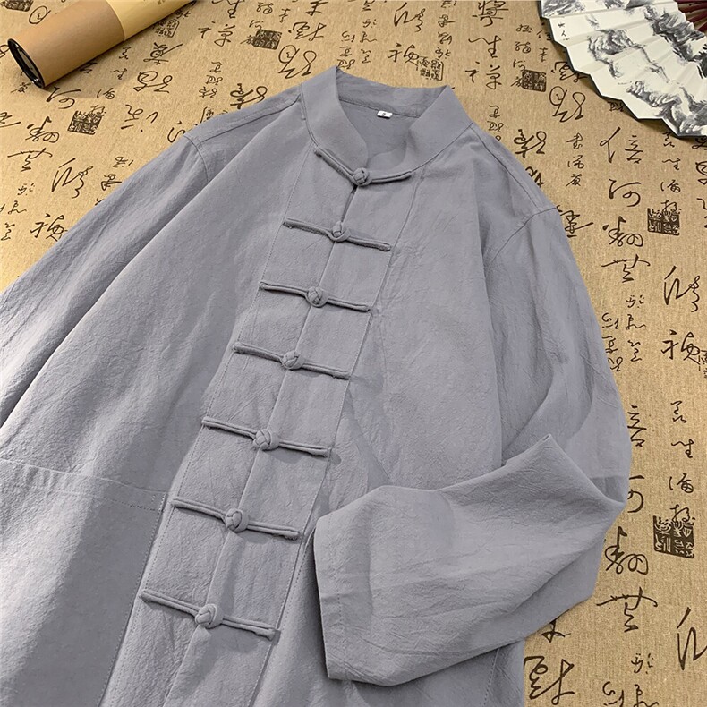 现货主推风春秋新款棉麻复古盘口长袖衬衫中式唐装CS03-P55,男装衬衫,星座217-5