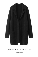 2025春秋新款羊绒衫女100纯山羊绒加厚通勤保暖针织开衫翻领外套，女装羊绒大衣，咔绒特