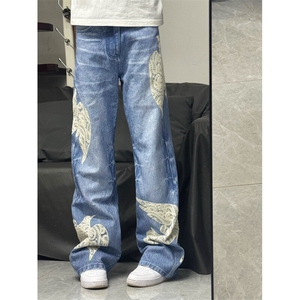 【有货】N6014CC-特P65 蕾丝和平鸽贴布刺绣牛仔裤男女款裤子图片