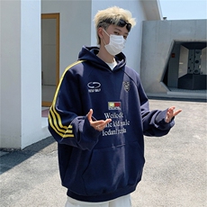 2025秋宽松运动情侣帽衫外套徽章织带刺绣连帽卫衣WY801，女装短外套，星座1108