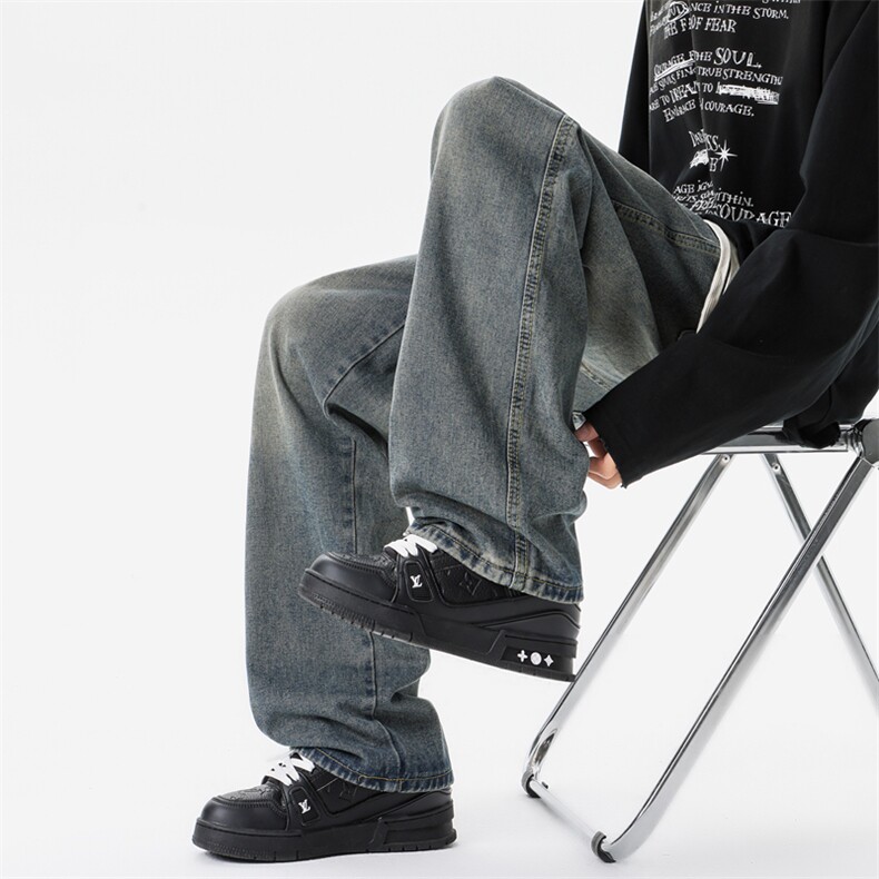 8XL-M牛仔裤美式潮牌复古水洗做旧特大码直筒宽松长裤NZ9009/P58,男装牛仔裤,电商B238
