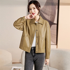 标准短款工装风巴恩风拼接皮衣皮衣时尚韩系地雷系春秋显瘦气质，女装皮衣，江南女神