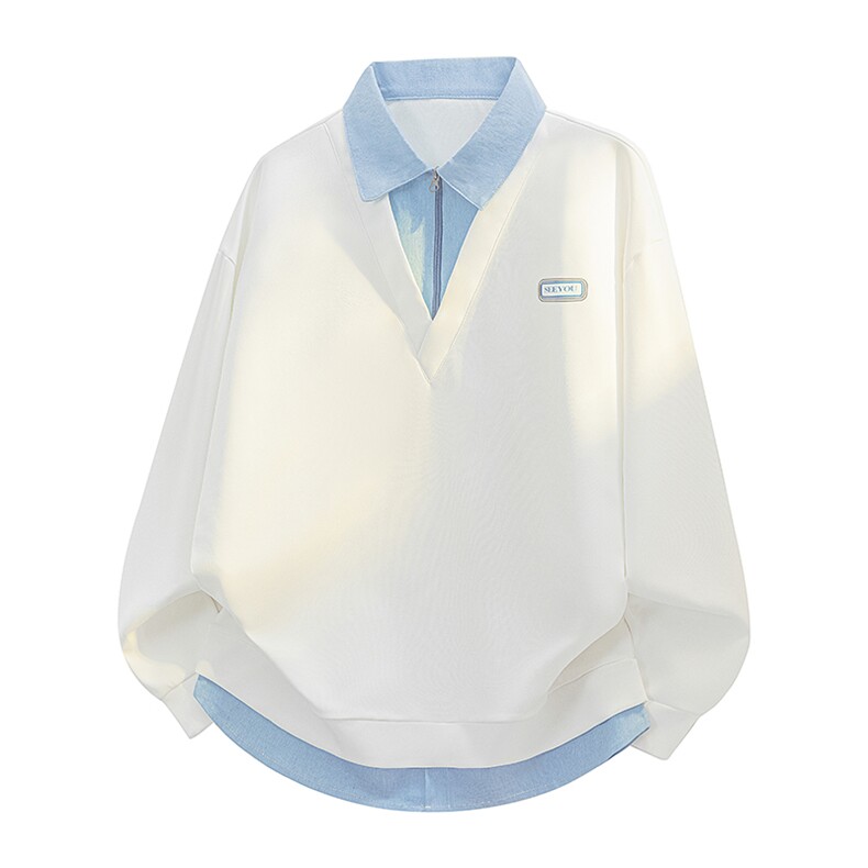 2025上新假二件抖音得物美式高街拼接卫衣长袖寸衫WY6002P35，男装卫衣，星座301B-2（原A443-1）