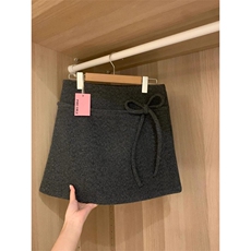 JK2503-p50灰色毛呢a字短裙半身裙款蝴蝶结设计感包臀裙现货，女装半身裙，星座617A-2