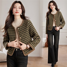 小香风外套配连衣裙女2025秋冬装新款高端格子毛呢显瘦百搭上衣，女装毛呢外套，婵米儿