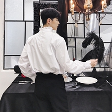 秋季新款立领荷叶边前后穿长袖衬衣男女可穿A，男装衬衫，电商A345