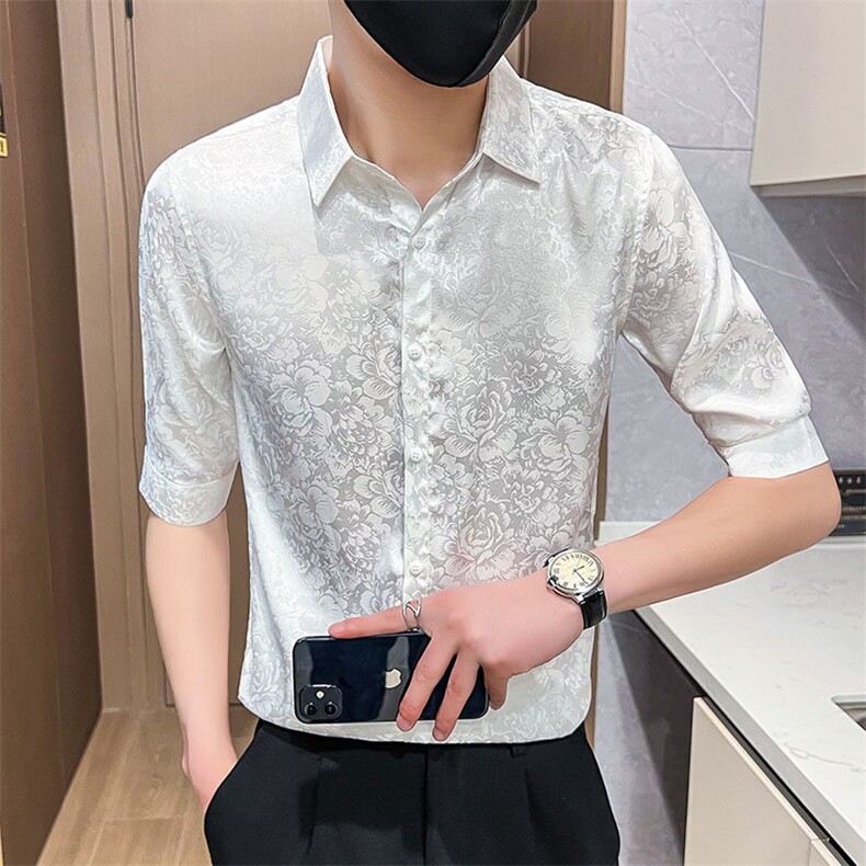 507A-CS501-P482025夏季时尚碎花衬衫中袖衬衣男青年,男装衬衫,星座507A（原星座306B-2）