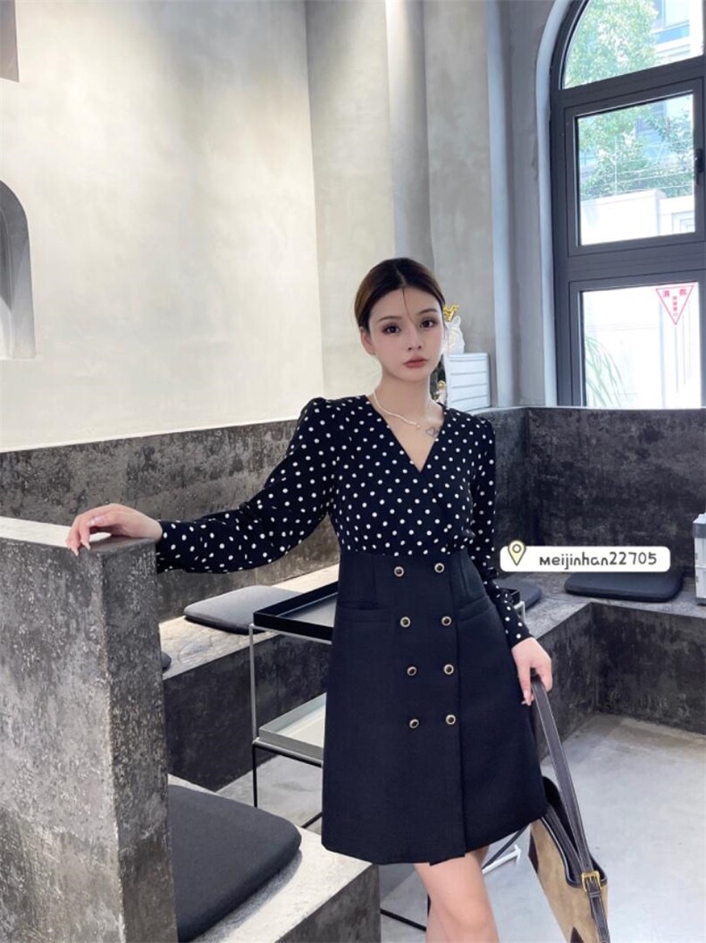 假两件波点连衣裙，女装连衣裙，美巾涵
