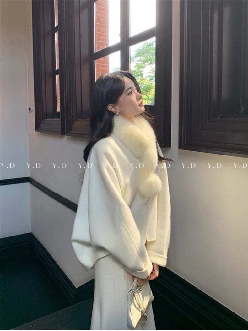 小斗篷双面羊绒大衣女2025秋冬小个子毛呢,女装双面呢大衣,依嘟服饰
