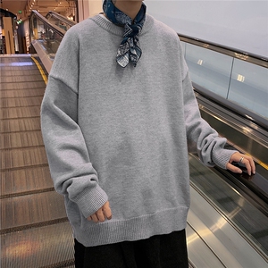 1港风圆领套头中性潮流大码M-5XL印花针织毛衣男7979P45加绒P55图片