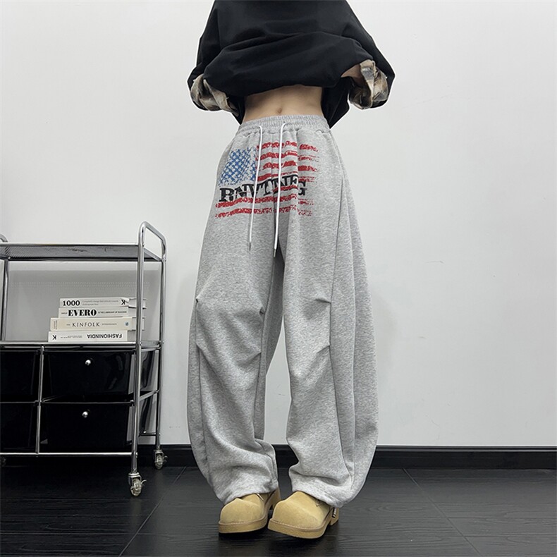新款宽松休闲裤男韩版潮流百搭裤子坠感阔腿拖地长裤K085-P52,男装休闲裤,星座308B-2