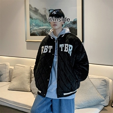 菱形格绒面情侣棒球服潮牌衣冬季外套韩版宽松服W2076-P70，男装夹克，星座512-4