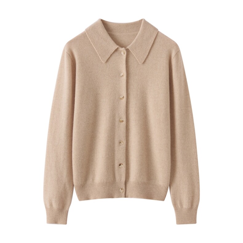 2025年秋季常规款长袖女士polo衫开衫舒适时尚百搭通勤，女装针织衫/毛衣，镁纯羊绒