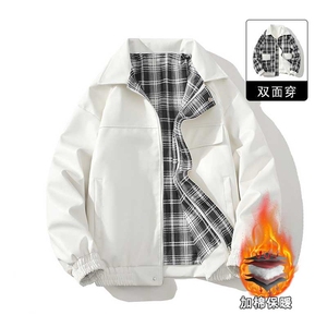 秋冬数据新款双面穿格子皮棉衣美式翻领百搭休闲棉服MF1088 P110图片