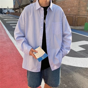 宽松型气质时尚潮春夏ins衬衫青春流行条纹百搭新款潮流长袖~C383图片