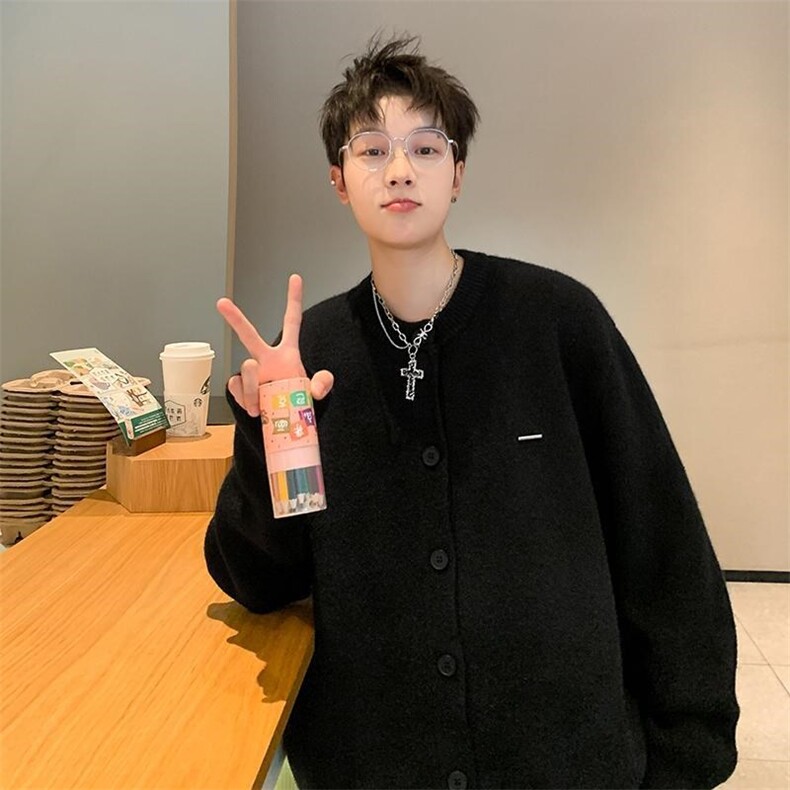 网图加厚现货84890-特P70美式开衫毛衣男秋冬潮牌外穿针织衫外套,男装针织衫/毛衣,电商D310B