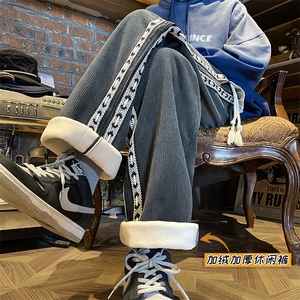 灯芯绒裤子男冬季加绒运动直筒潮牌垂感休闲裤K5408-P65控78图片