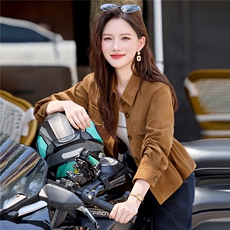 时尚潮流2025年秋季气质翻领麂皮绒外套，女装短外套，鑫鑫美