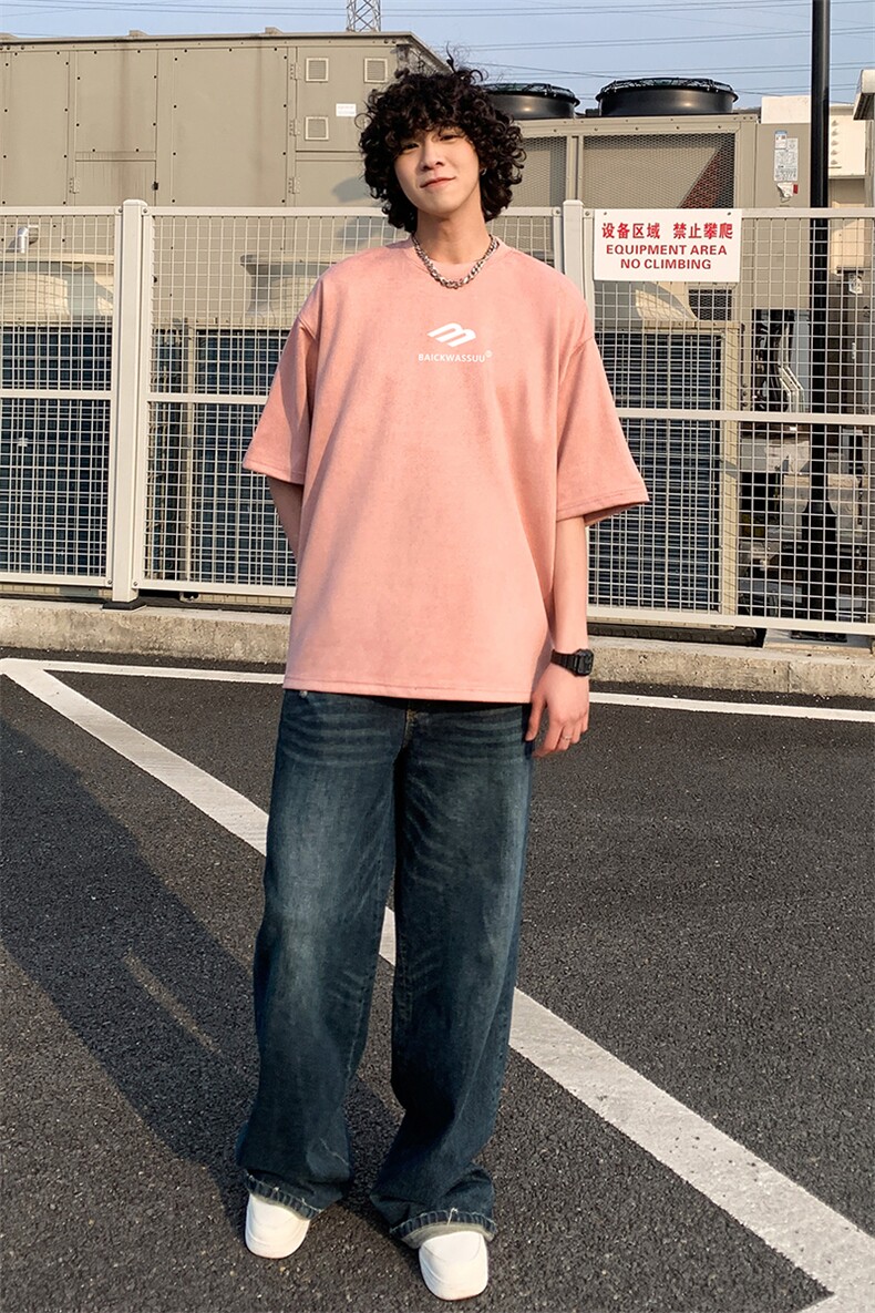 25已注册抖音直播得物高品质重磅麂皮绒男短袖T恤T5524P2539,男装T恤,电商C408(原B339-1)