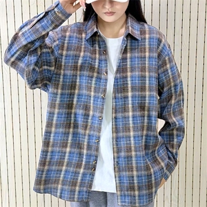 春季新款现货（跨境电商）格子男女情侣款潮流宽松格纹衬衣图片