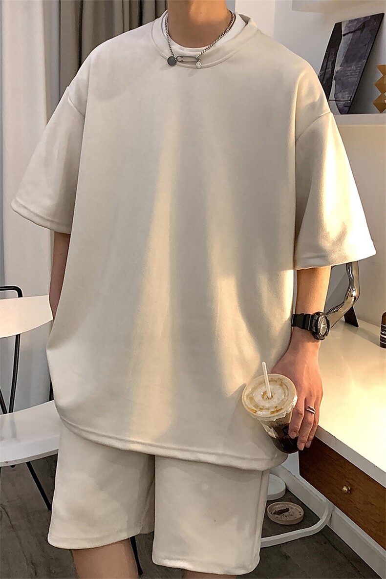 1港风模麂皮绒大码M-5XL短TDT8766P23DK8767P32套装TZ8757P55,男装休闲套装,星座226-2