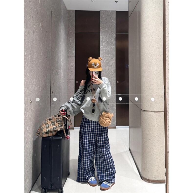 【有货】蓝色格子阔腿裤美式复古hiphop裤子宽松X814LL- 特P50图片