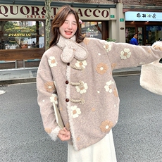 韩系chic粉色羊羔毛羽绒服女冬超火好看高级小众漂亮短款轻薄外套，女装羽绒服，2C176