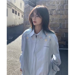 美式外套女2025春秋款新款翻领小个子撞色情侣潮牌上衣 J549图片