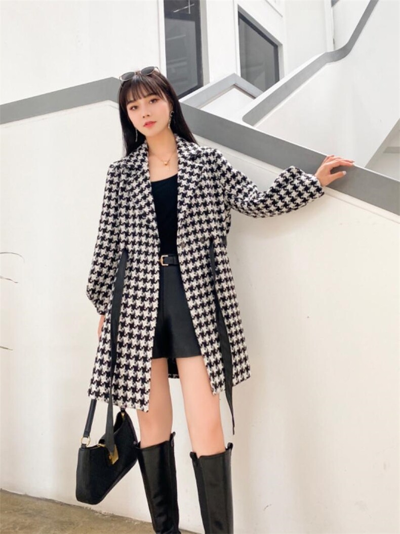 冬季新款千鸟格系腰带外套，其它，千禾木