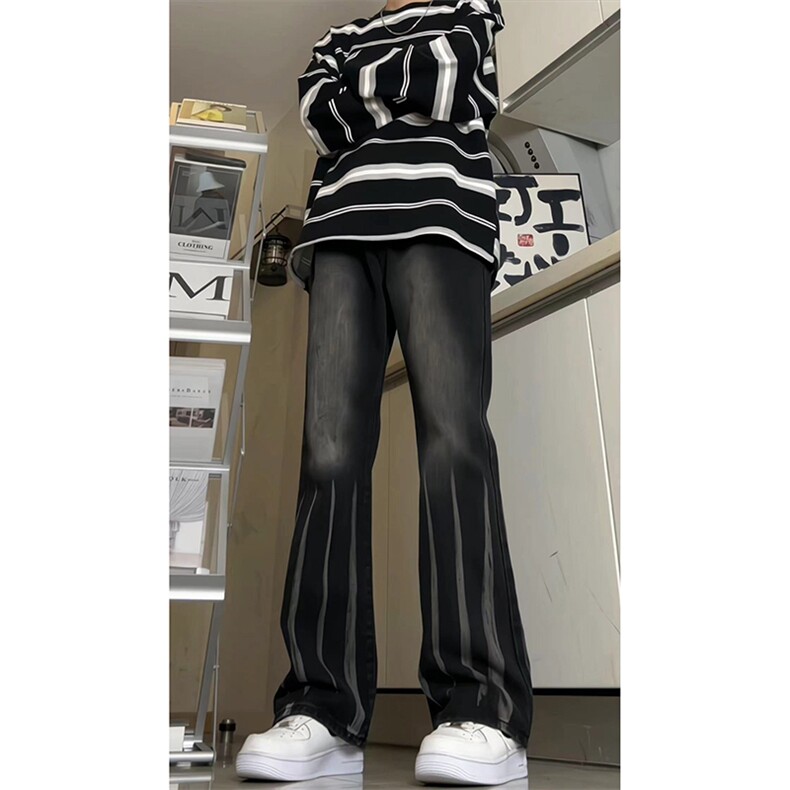 美式ins高街hiphop微喇扎染牛仔裤货号K2313P55控78图片