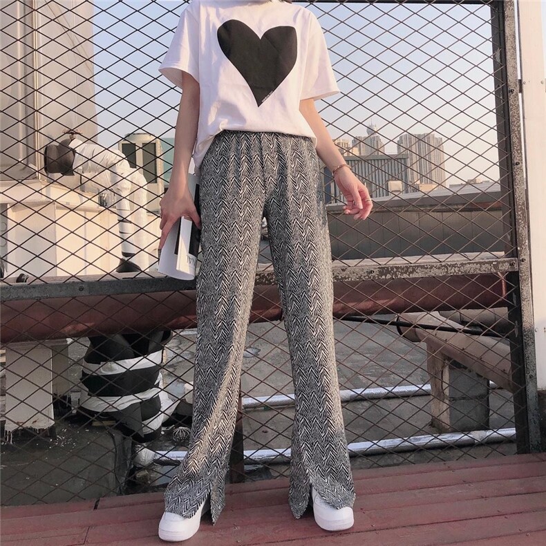 春夏千鸟格开叉阔腿裤，女装，1+1 MAIN ROAD