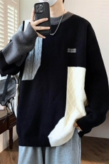 84563-特P60毛衣男秋冬款圆领软糯毛线衣服保暖拼色青少年针织衫，男装针织衫/毛衣，电商D310B