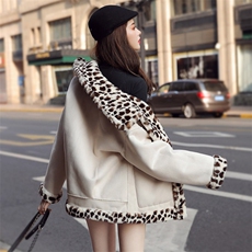 2024冬装新款皮毛一体大衣仿羊羔毛外套豹纹两面穿，女装毛呢外套，沫晗依美