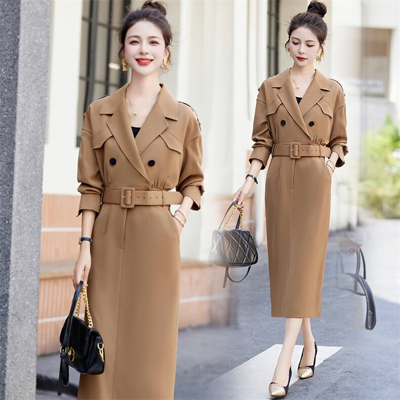 2023年春秋新款风衣轻奢时尚显瘦气质通勤网红爆款休闲收腰大衣女，女装连衣裙，雅佳俏