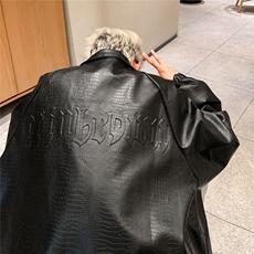 大码pu皮衣夹克钢印美式女复古oversize显瘦设计感情侣机车外套秋，男装夹克，星座226-2
