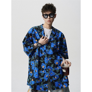 8XL-M 冰丝凉感衬衣垂感透气复古花纹宽松男五分袖短袖衬衫CS526图片