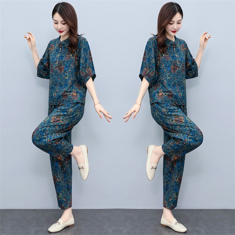 休闲时尚套装女夏装2022新款洋气减龄宽松显瘦印花两件套,女装套装/套裙,千千佰惠