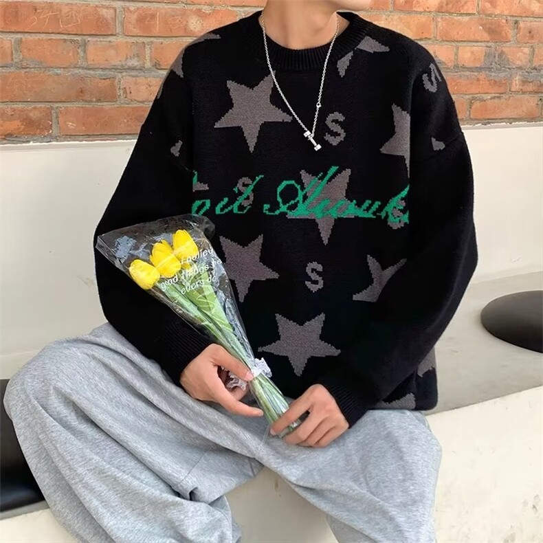 欧美高街毛衣男女宽松慵懒风秋冬外穿圆领星星JY08P42,男装针织衫/毛衣,星座1116-2