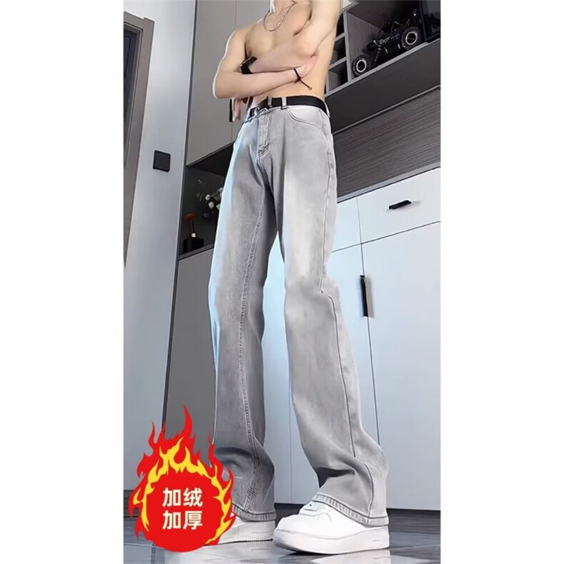 美式灰色直筒加绒男潮牌cIeanfit水洗复古长裤子K7055-1#P45网图,男装卫衣,电商B245