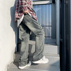 复古做旧微喇牛仔裤男2024冬季新款潮牌废土风宽松直筒裤N782，男装牛仔裤，星座1116A-1（原606A）
