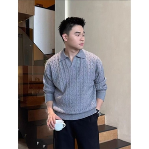 网图慎用 海鸥领 D1201 降P75 男士麻花毛衣针织衫 老钱风图片